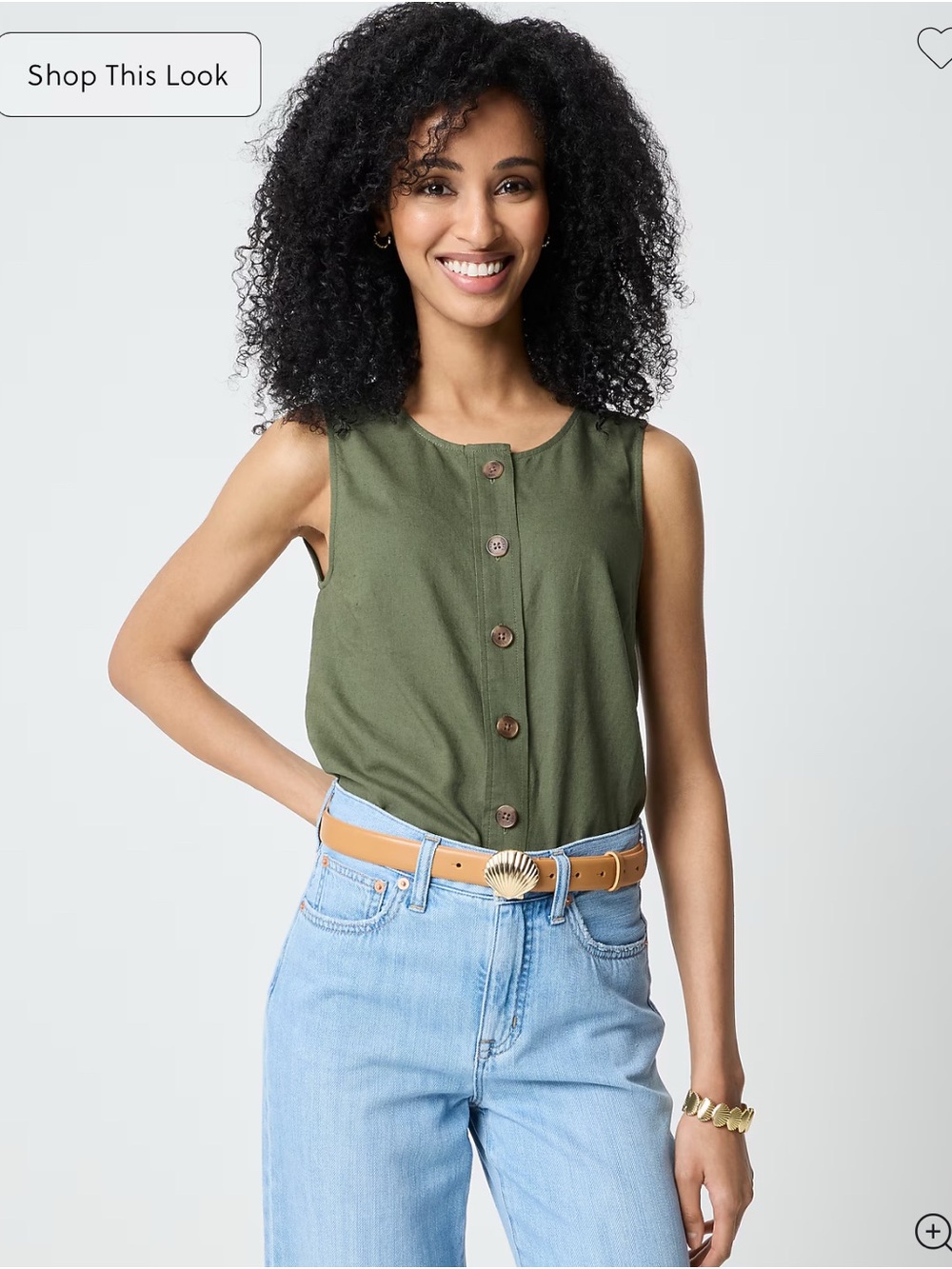 J. Crew Factory Olive Green Button-Front Sleeveless Tank